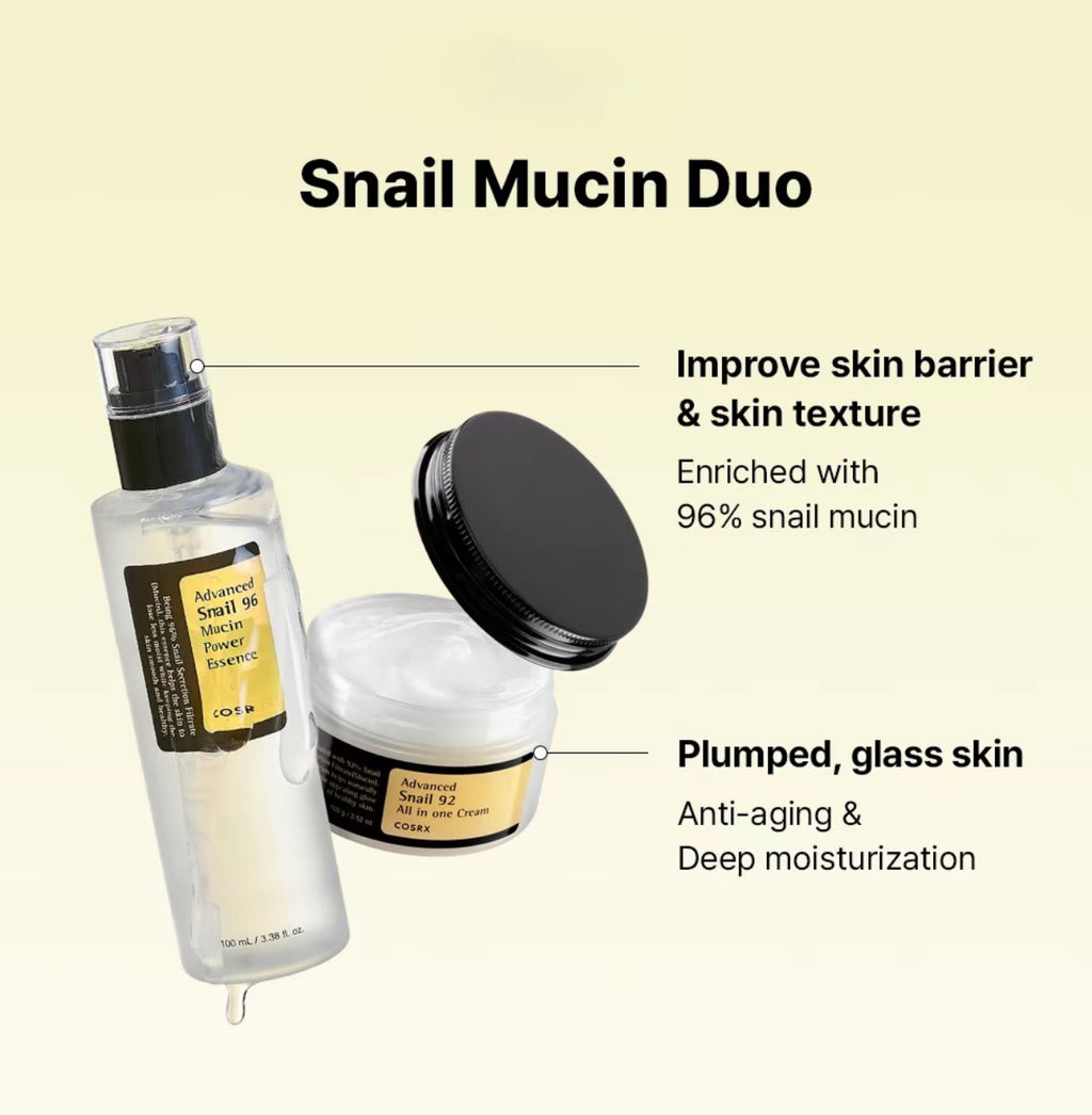 COSRX - Snail Duo Set  | Snail 92 All In One Cream + Snail 96 Mucin Power Essence | Ultimate Hydration & Repair Set