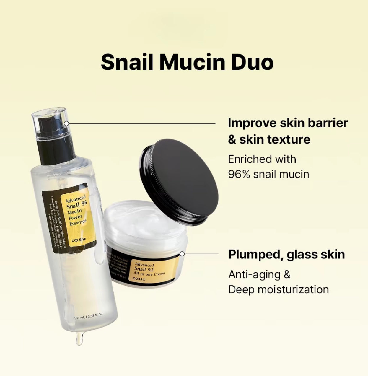 COSRX - Snail Duo Set  | Snail 92 All In One Cream + Snail 96 Mucin Power Essence | Ultimate Hydration & Repair Set