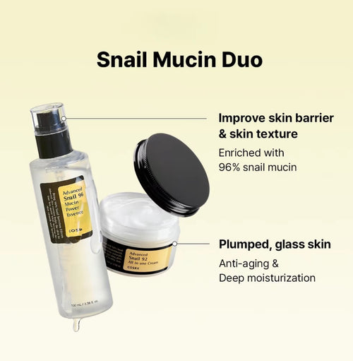 COSRX - Snail Duo Set  | Snail 92 All In One Cream + Snail 96 Mucin Power Essence | Ultimate Hydration & Repair Set