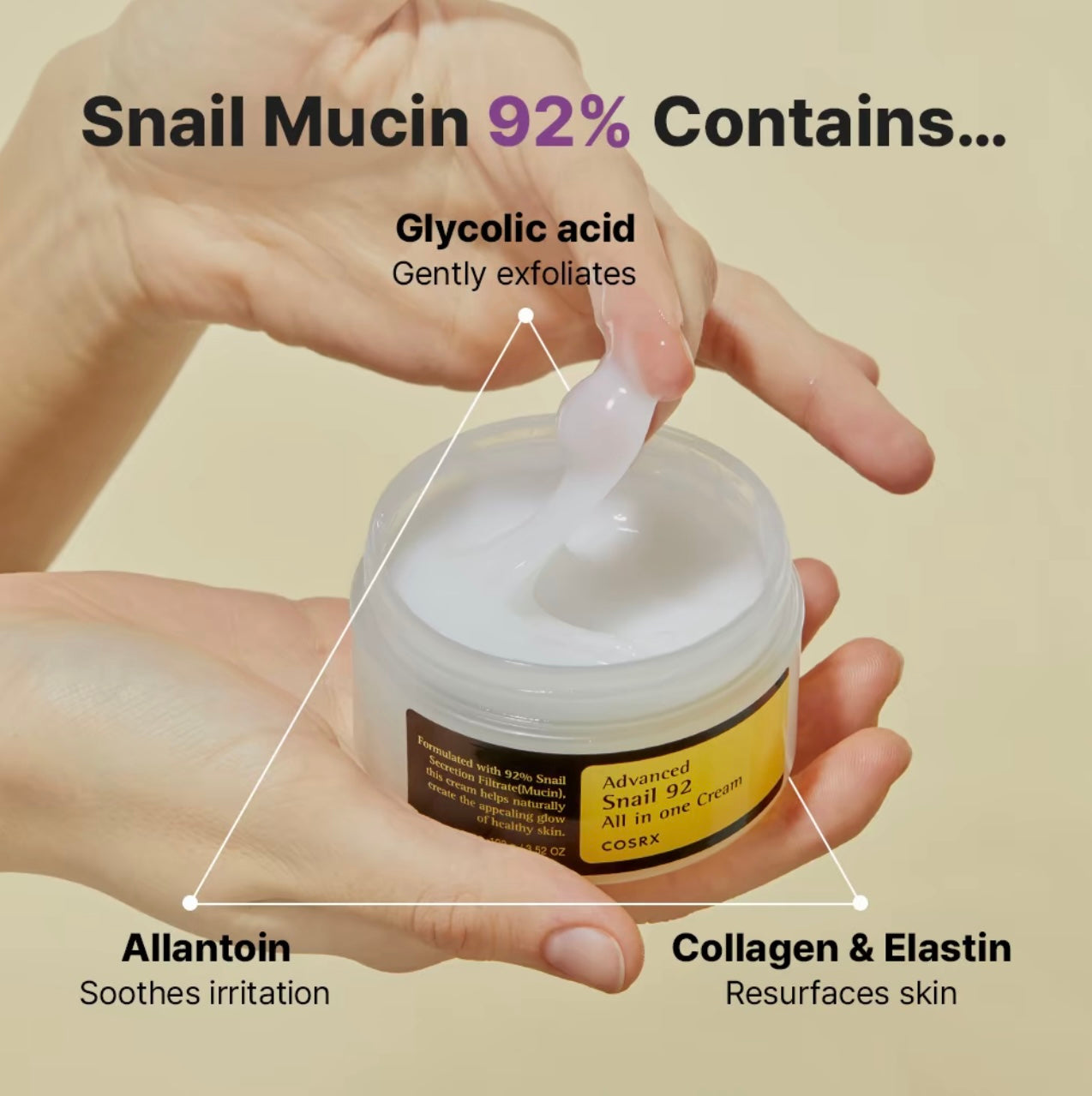 COSRX - Advanced Snail 92 All In One Cream (100g) | Deep Hydration & Skin Barrier Repair Moisturer