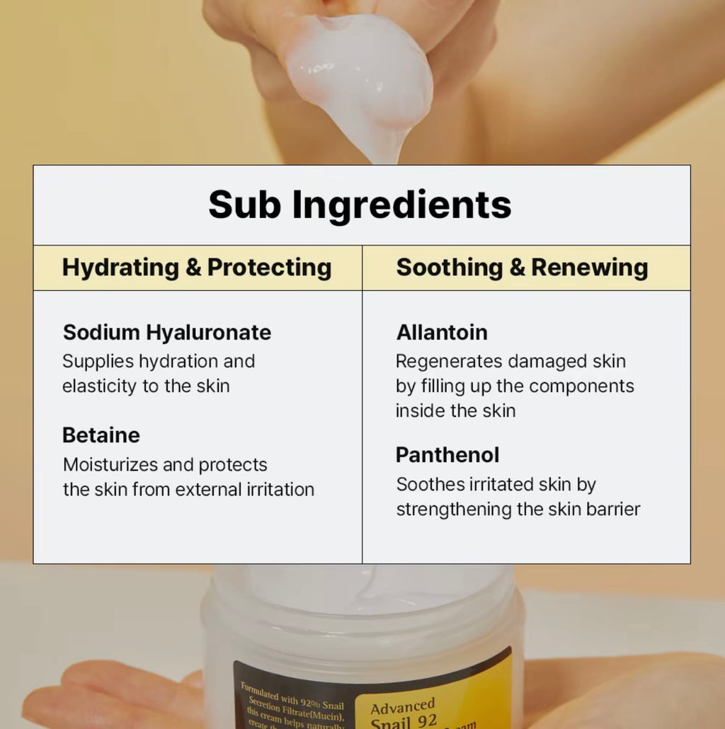 COSRX - Advanced Snail 92 All In One Cream (100g) | Deep Hydration & Skin Barrier Repair Moisturer