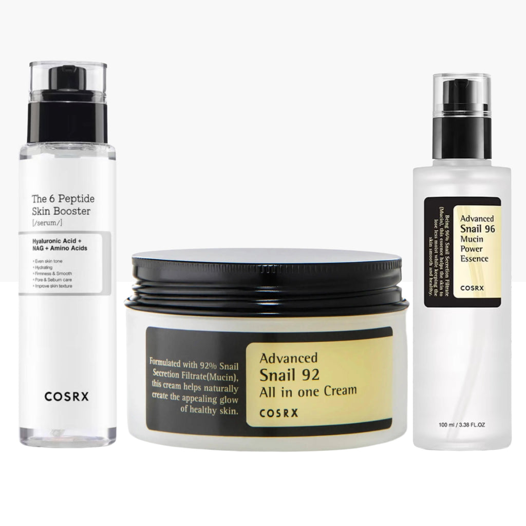 COSRX - The Ultimate Glow Trio | Snail 92 Cream + Snail 96 Essence + Peptide Skin Booster | Glass Skin Skincare Ritual